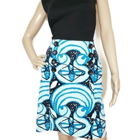 Etcetera Womens Blue & Black Printed brushed corduroy A-Line pencil Skirt Size 2 - Picture 4 of 9